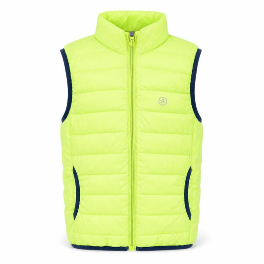 Front view of Color Kids boys’ yellow gilet jacket, size 8, years zip - neon