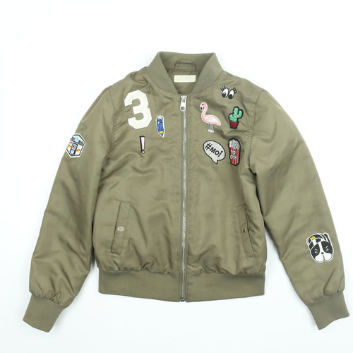 H&M Girls Green Bomber Jacket Jacket Size 14 Years Zip - Applique Badge