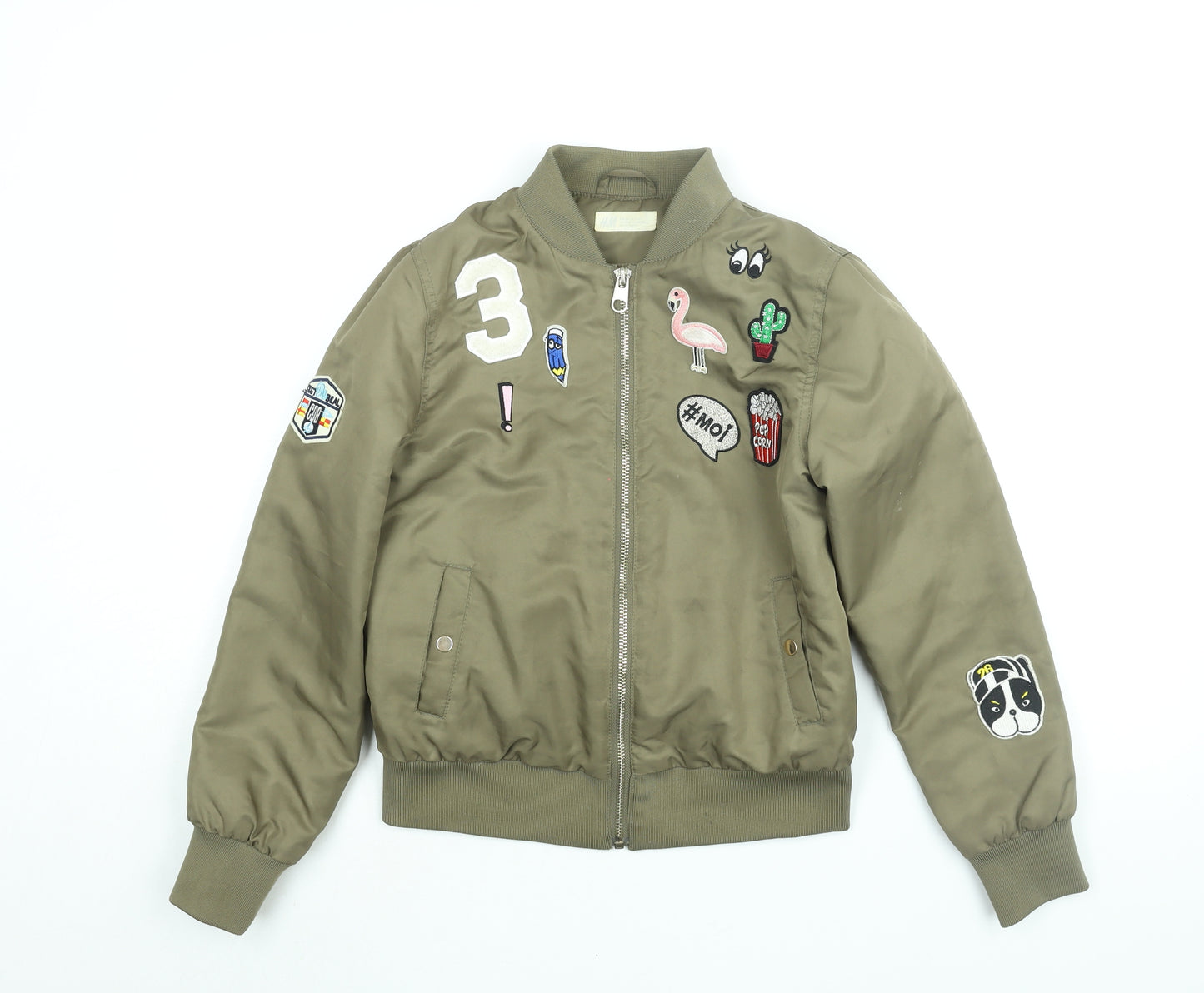 H&M Girls Green Bomber Jacket Jacket Size 14 Years Zip - Applique Badge