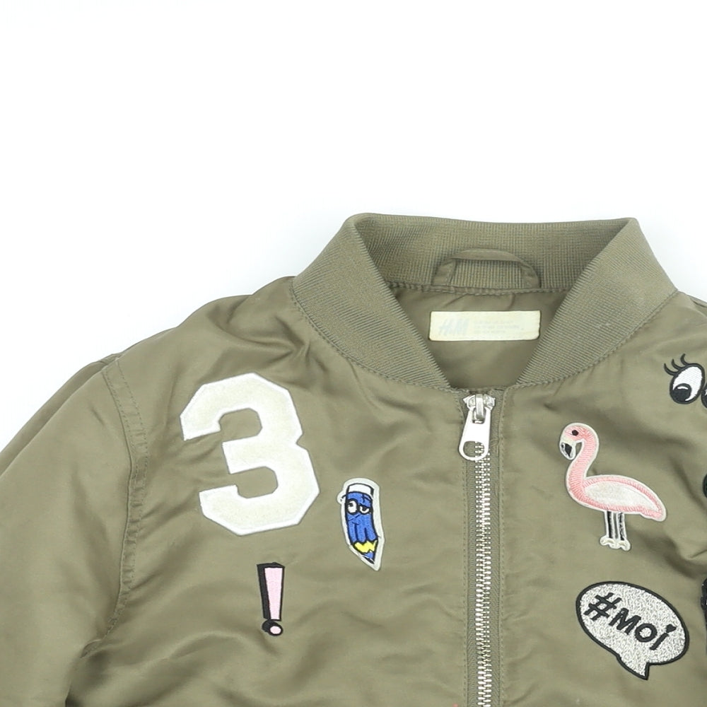H&M Girls Green Bomber Jacket Jacket Size 14 Years Zip - Applique Badge
