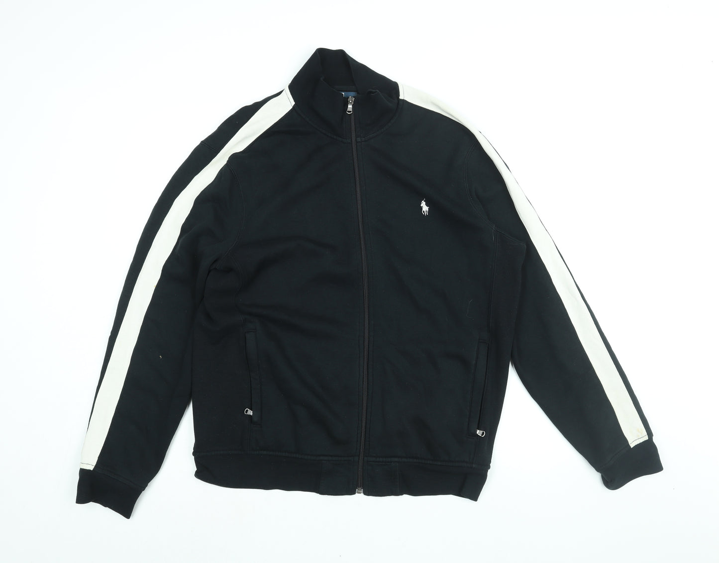Polo Ralph Lauren Mens Black Jacket Size M Zip - Logo Stripe