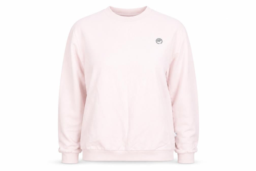 Front view of Ocean Laundry women’s pink cotton pullover sweatshirt, size L, pullover - logo