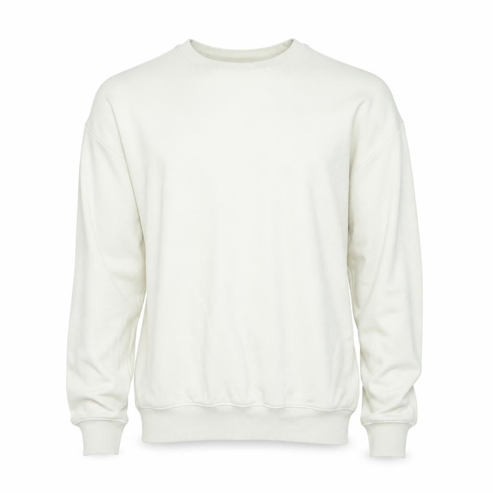 Front view of H&M men’s beige cotton pullover sweatshirt, size S