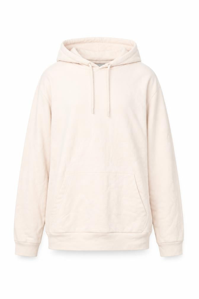 Front view of ASOS men’s pink cotton pullover hoodie, size M