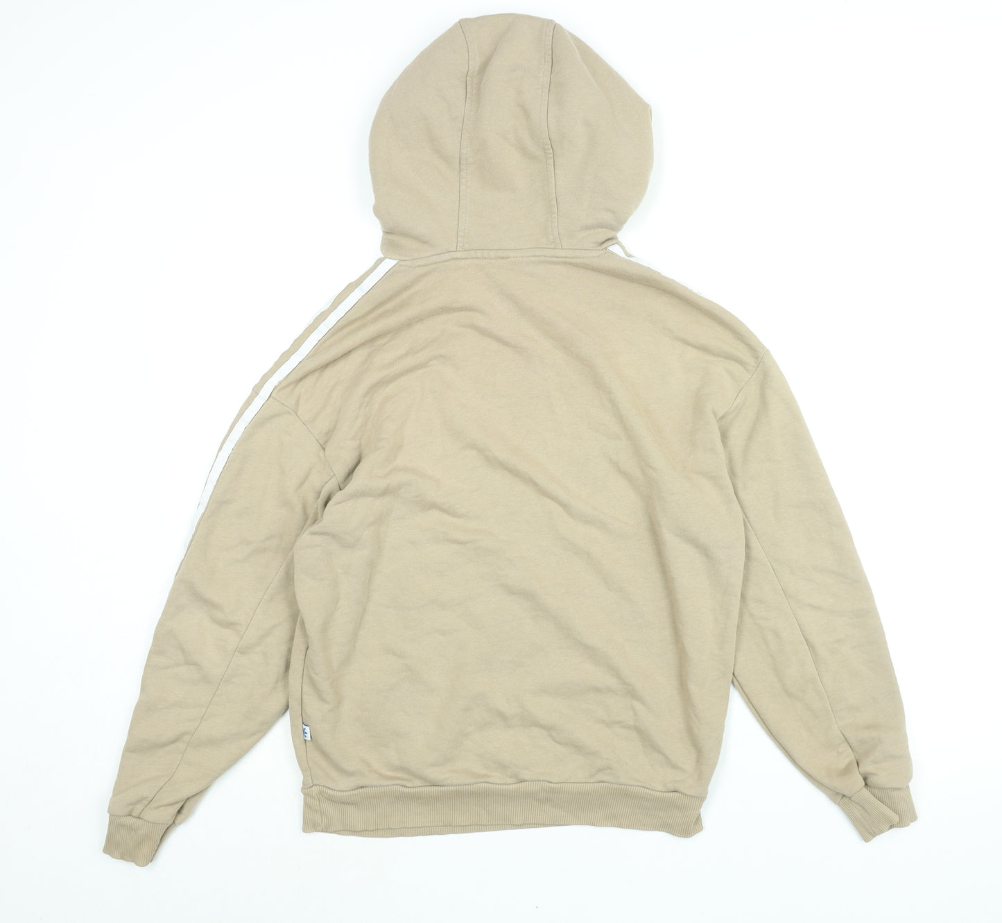 adidas Womens Beige Cotton Pullover Hoodie Size 10 Pullover - Three Stripe Sleeve Logo