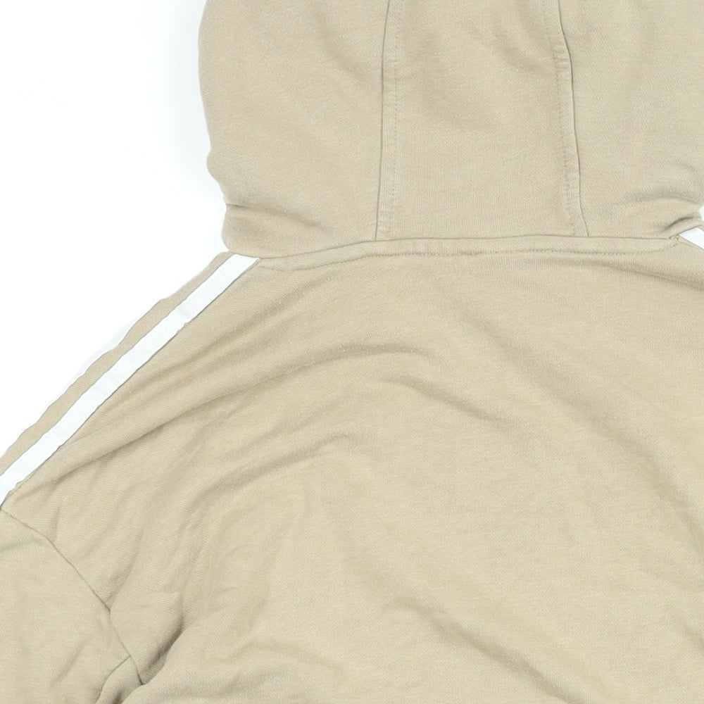 adidas Womens Beige Cotton Pullover Hoodie Size 10 Pullover - Three Stripe Sleeve Logo
