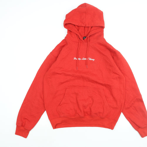 PRETTYLITTLETHING Womens Red Cotton Pullover Hoodie Size S Pullover - Embroidered Logo