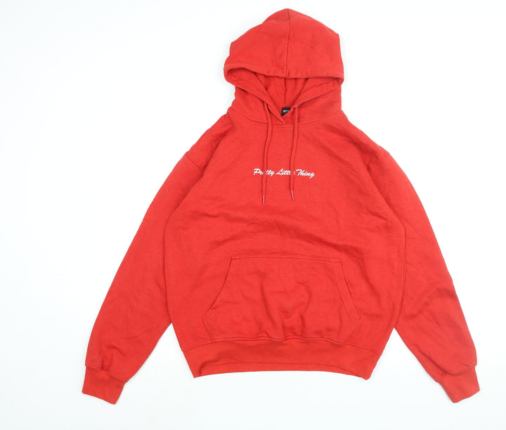 PRETTYLITTLETHING Womens Red Cotton Pullover Hoodie Size S Pullover - Embroidered Logo