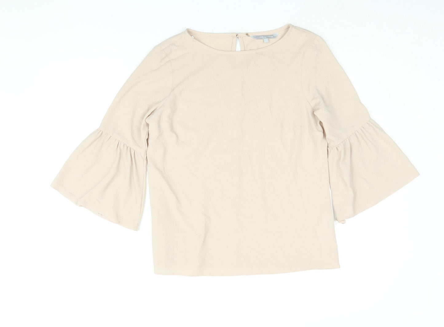 Red Herring Womens Beige Polyester Basic Blouse Size 10 Round Neck - Bell Sleeve
