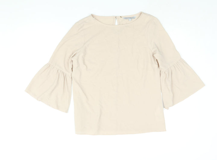 Red Herring Womens Beige Polyester Basic Blouse Size 10 Round Neck - Bell Sleeve