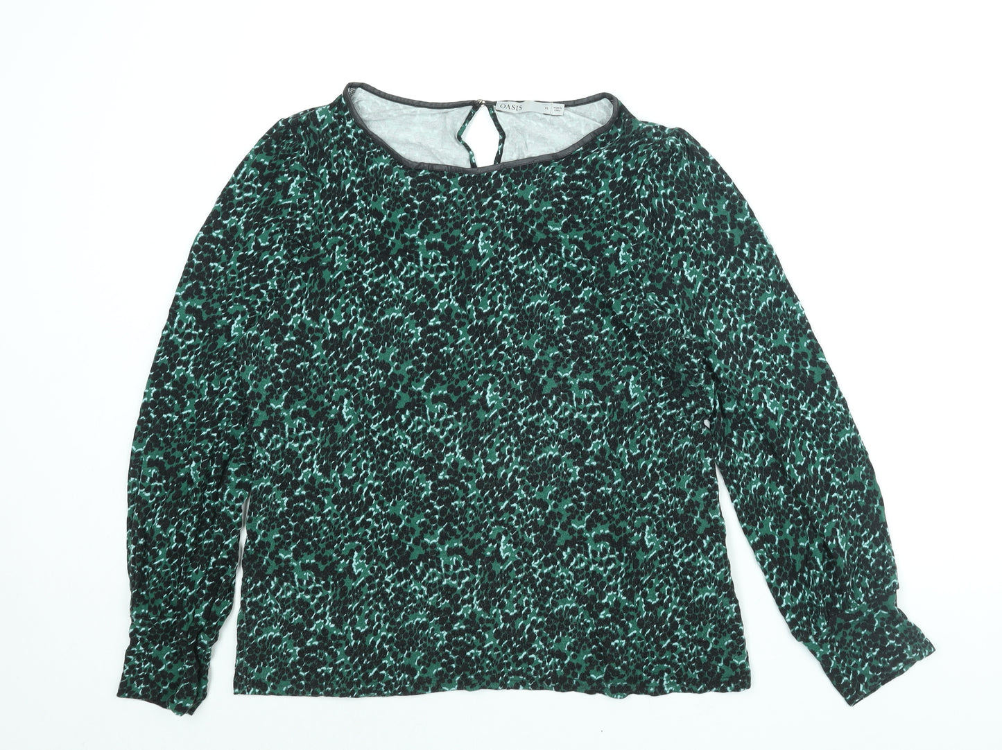 Oasis Womens Green Geometric Viscose Basic Blouse Size XL Boat Neck