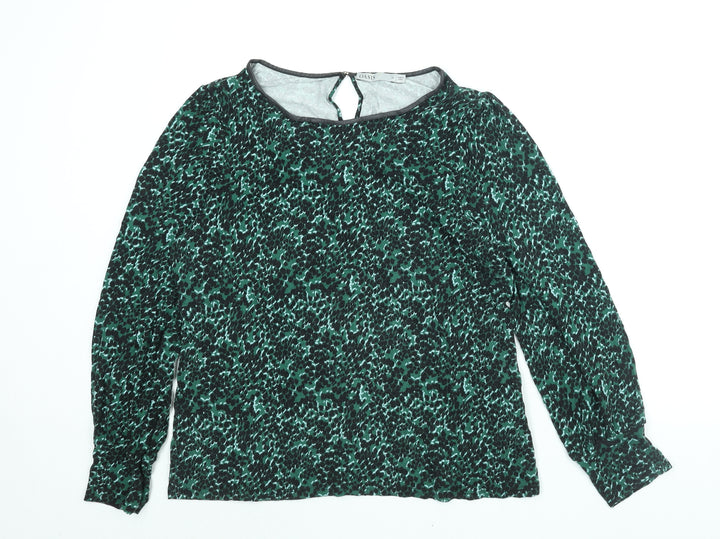 Oasis Womens Green Geometric Viscose Basic Blouse Size XL Boat Neck