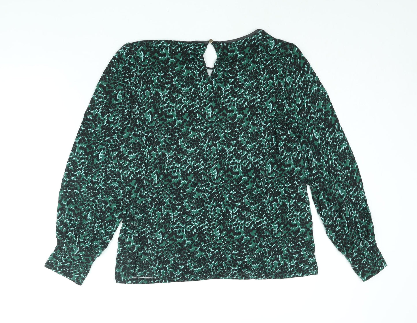 Oasis Womens Green Geometric Viscose Basic Blouse Size XL Boat Neck