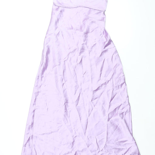 Zara Womens Purple Polyester Slip Dress Size L Scoop Neck Zip