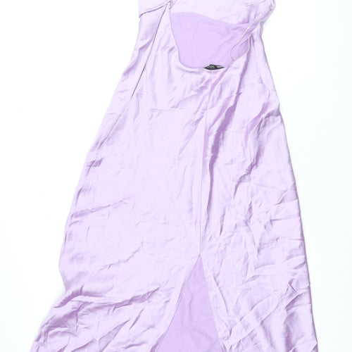 Zara Womens Purple Polyester Slip Dress Size L Scoop Neck Zip