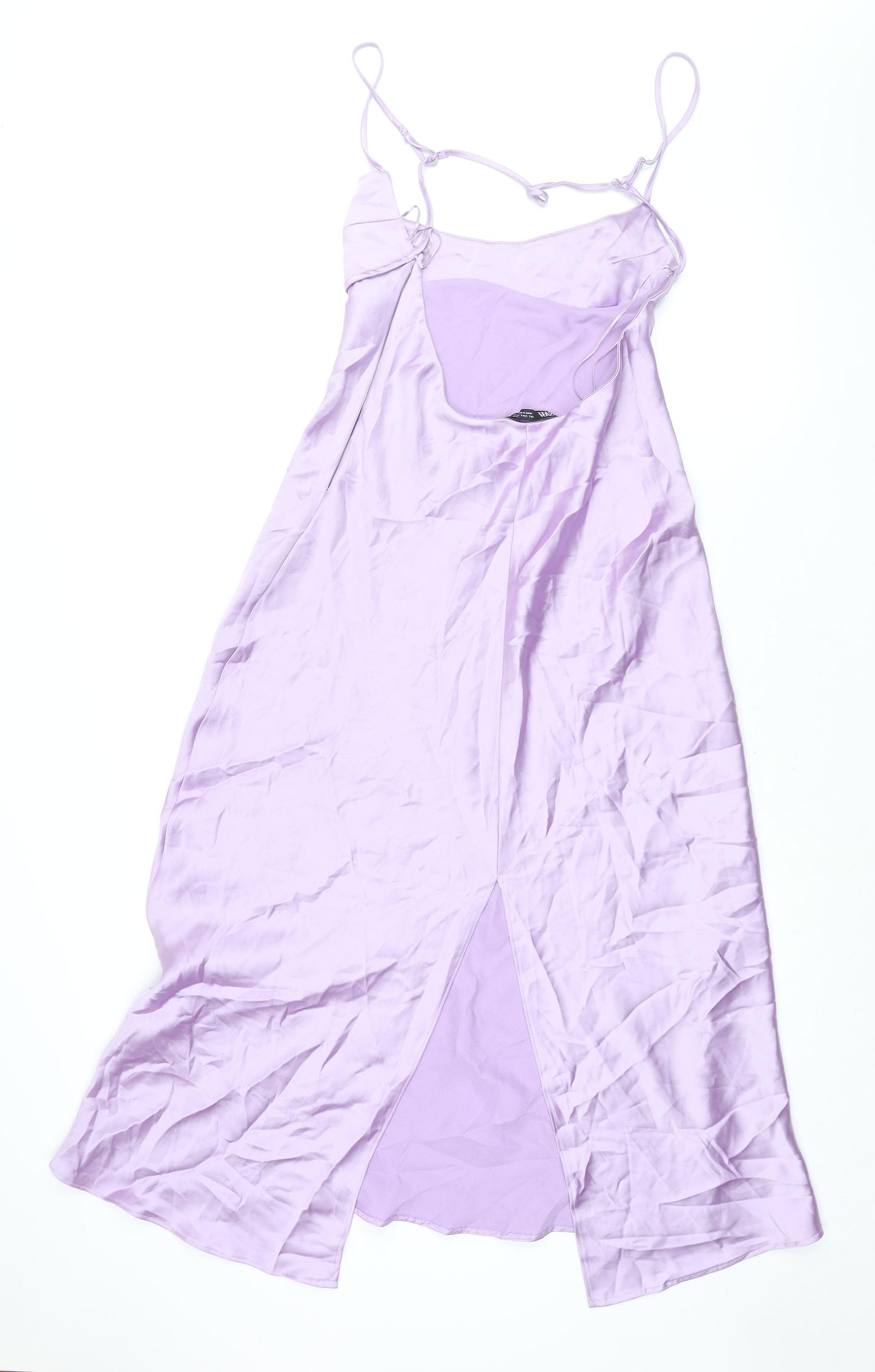 Zara Womens Purple Polyester Slip Dress Size L Scoop Neck Zip