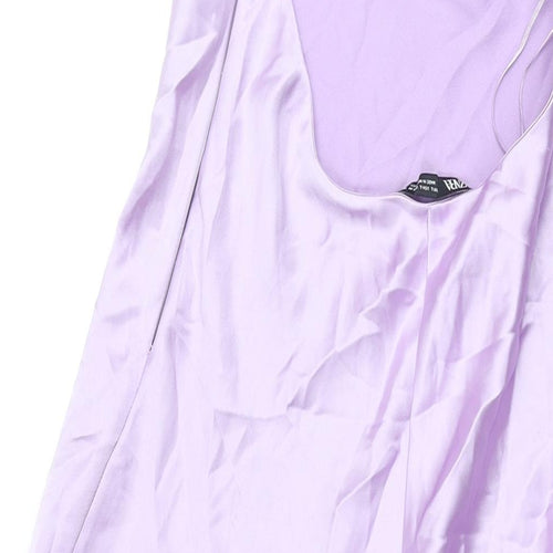 Zara Womens Purple Polyester Slip Dress Size L Scoop Neck Zip