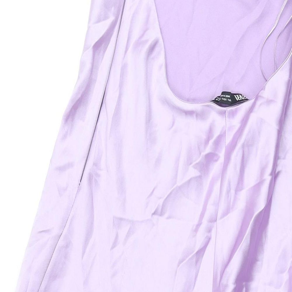 Zara Womens Purple Polyester Slip Dress Size L Scoop Neck Zip