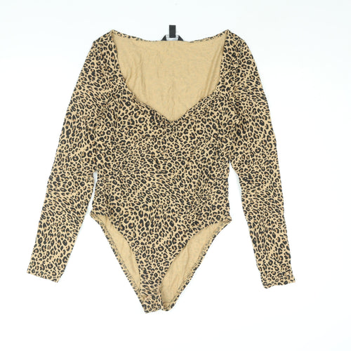 New Look Womens Brown Animal Print Polyester Bodysuit One-Piece Size 14 Snap - Leopard Print