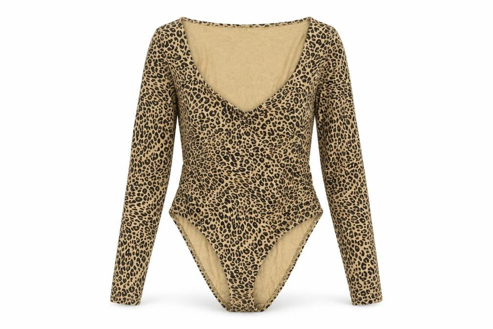 New Look Womens Brown Animal Print Polyester Bodysuit One-Piece Size 14 Snap - Leopard Print