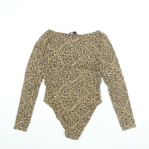 New Look Womens Brown Animal Print Polyester Bodysuit One-Piece Size 14 Snap - Leopard Print