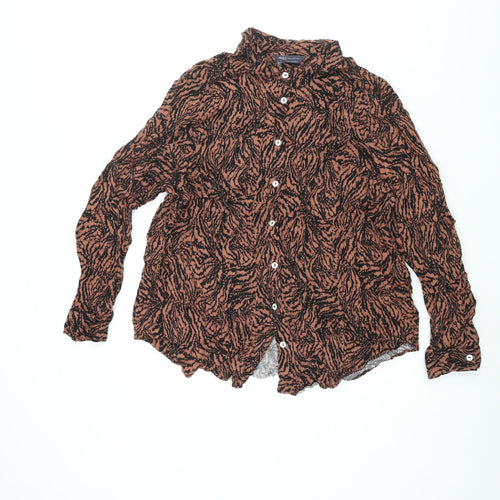 Marks and Spencer Womens Brown Geometric Viscose Basic Button-Up Size 18 Collared