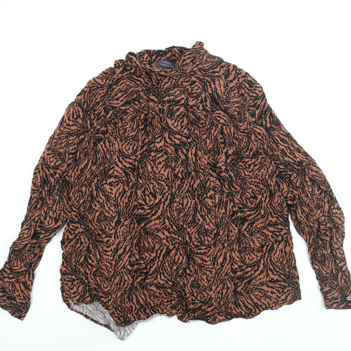 Marks and Spencer Womens Brown Geometric Viscose Basic Button-Up Size 18 Collared