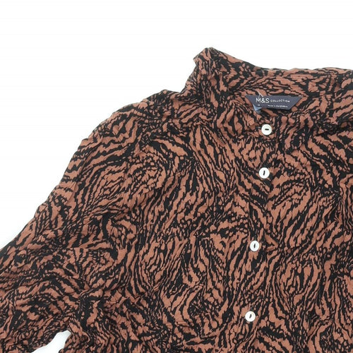 Marks and Spencer Womens Brown Geometric Viscose Basic Button-Up Size 18 Collared