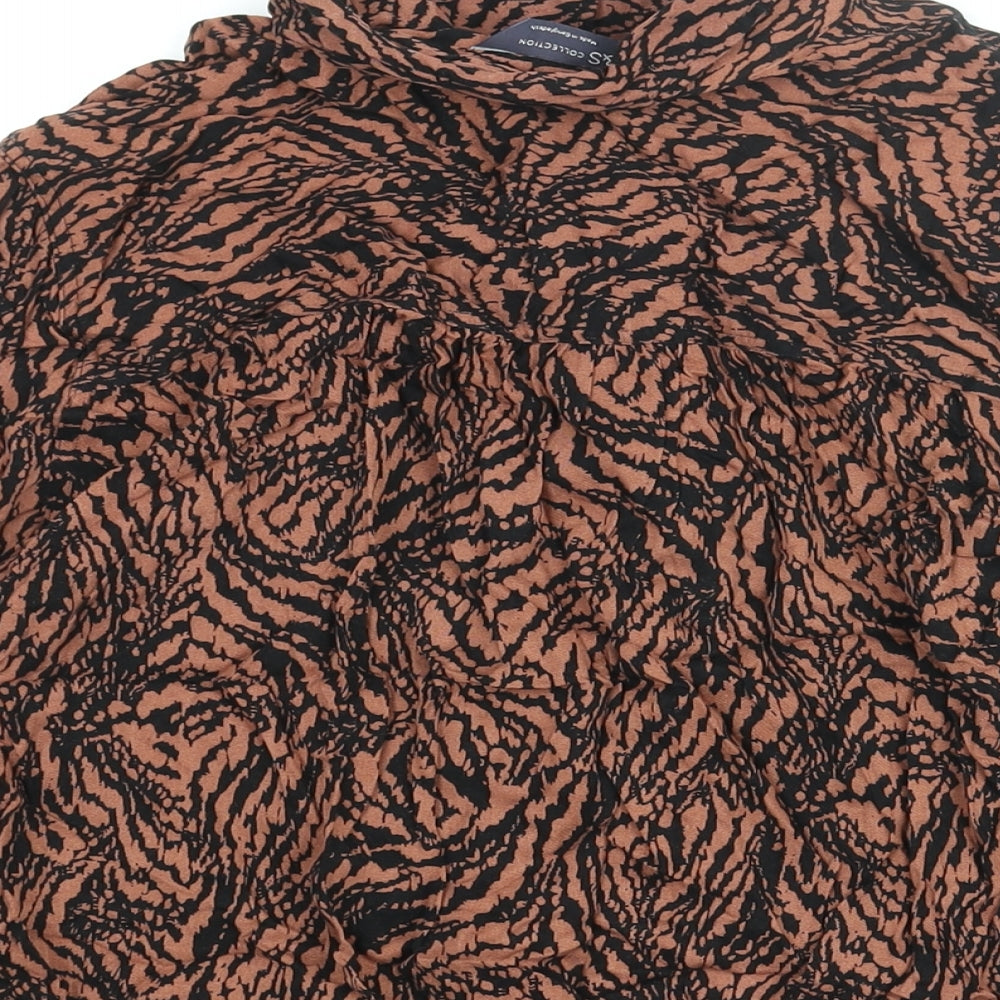 Marks and Spencer Womens Brown Geometric Viscose Basic Button-Up Size 18 Collared