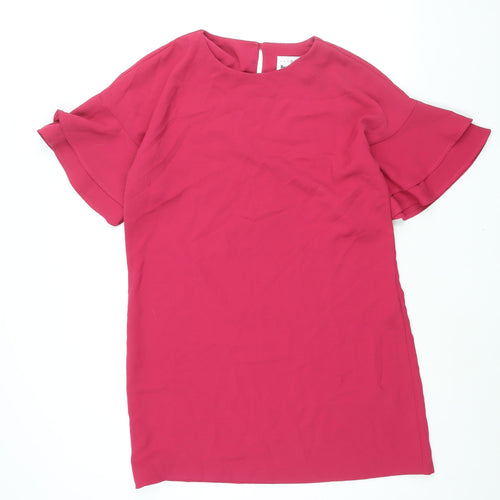 Brand Attic Womens Pink Polyester Shift Size 12 Round Neck Button - Frill