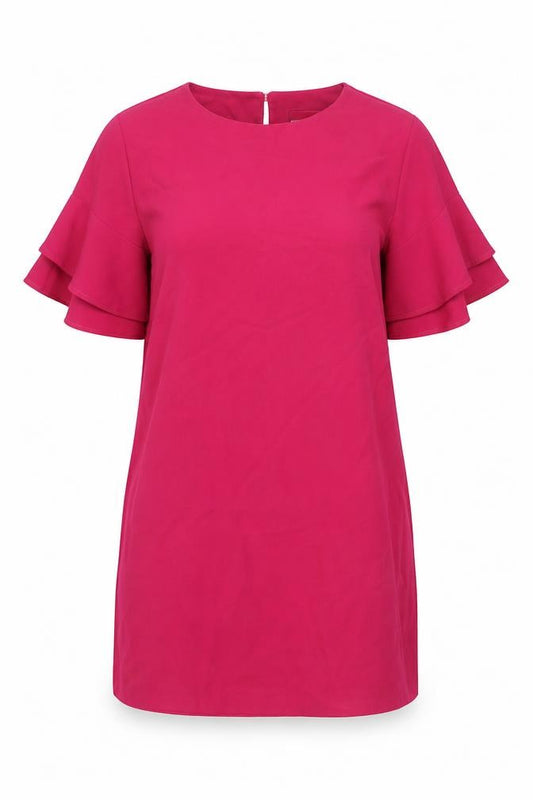 Front view of Brand Attic women’s pink polyester shift, size UK 12, round neck button - frill