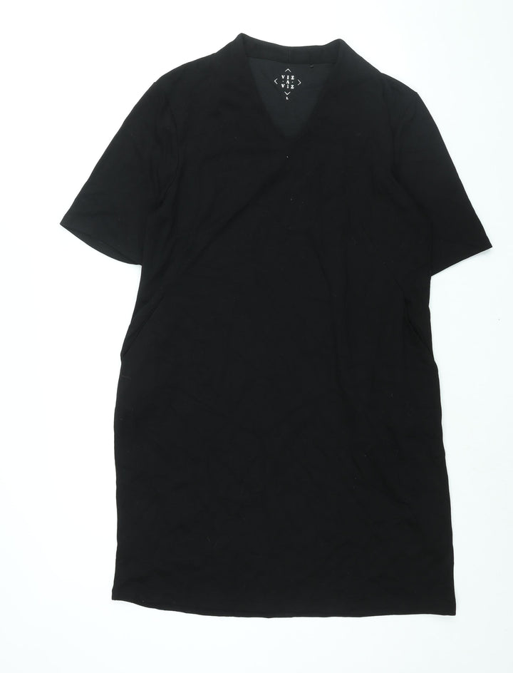 Viz-A-Viz Womens Black Polyester Sheath Size L V-Neck Pullover