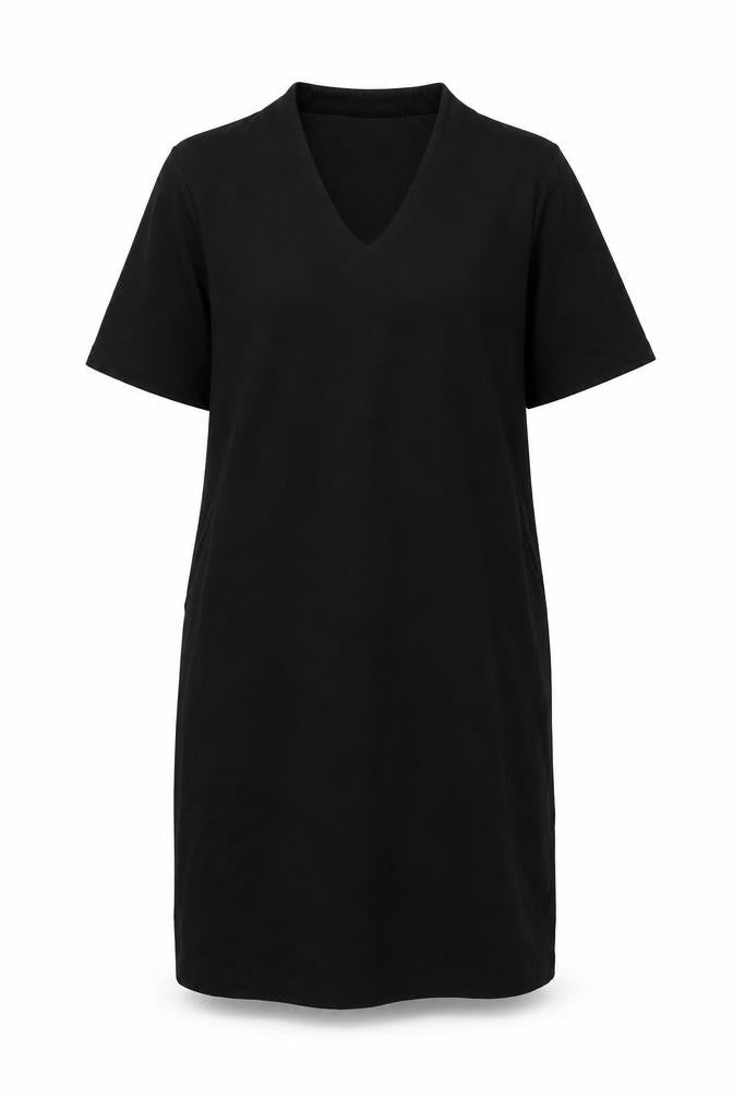 Front view of Viz-A-Viz women’s black polyester sheath, size L, v-neck pullover