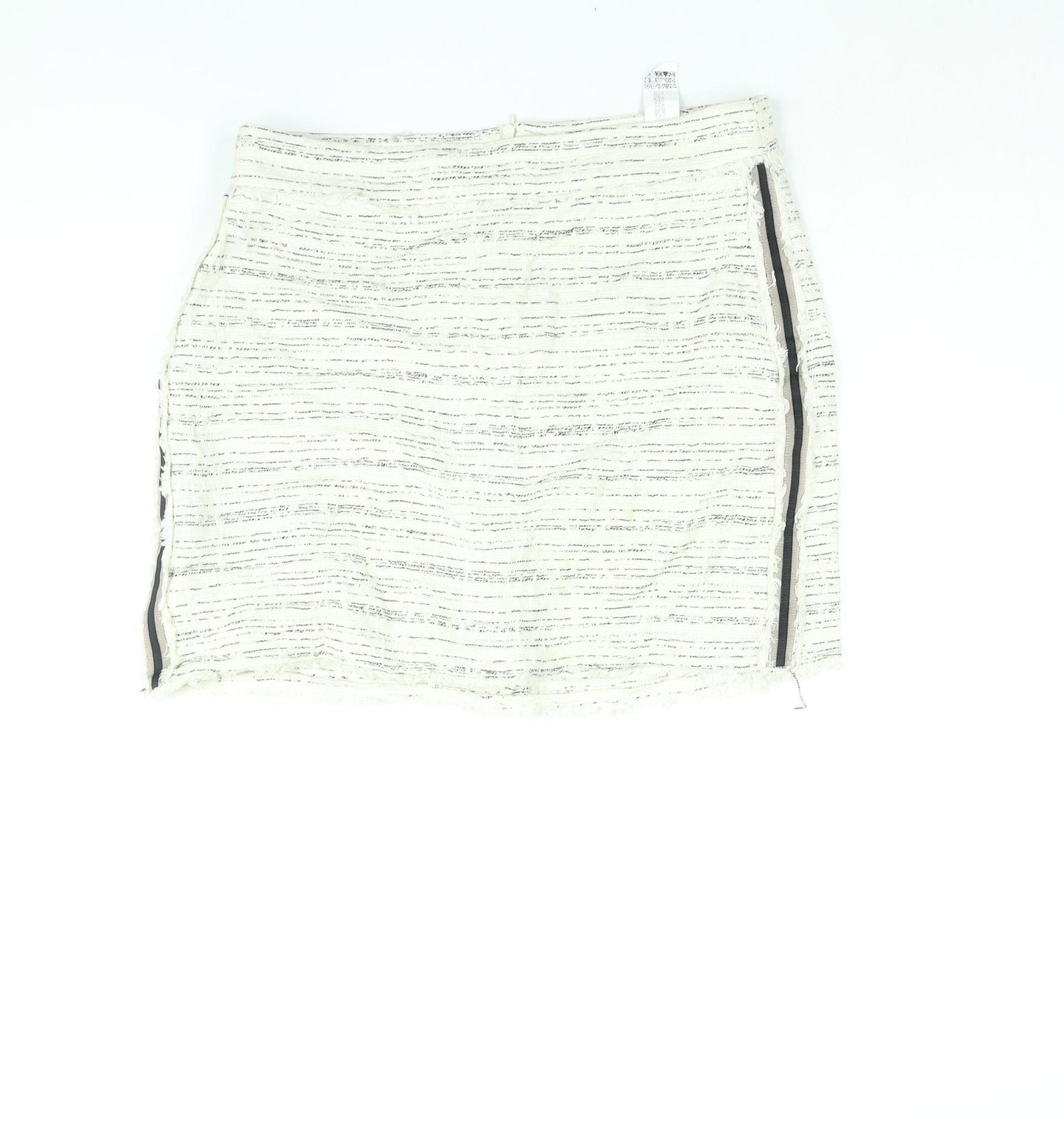 Zara Womens Ivory Geometric Cotton Mini Skirt Size L Zip - Raw Edge