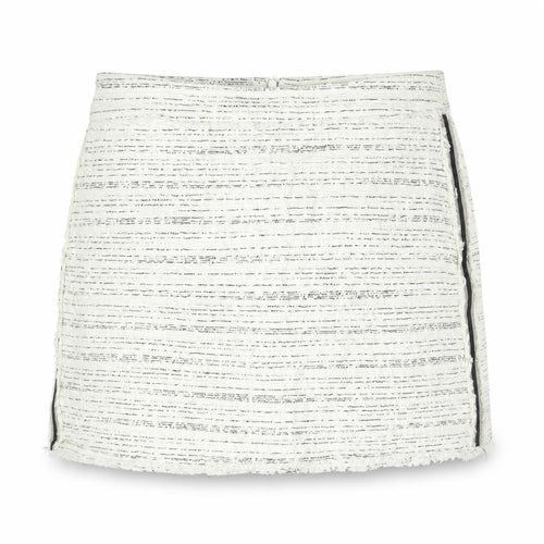 Zara Womens Ivory Geometric Cotton Mini Skirt Size L Zip - Raw Edge