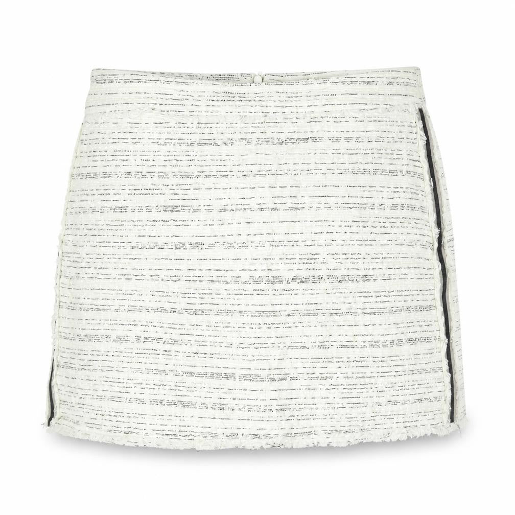 Zara Womens Ivory Geometric Cotton Mini Skirt Size L Zip - Raw Edge