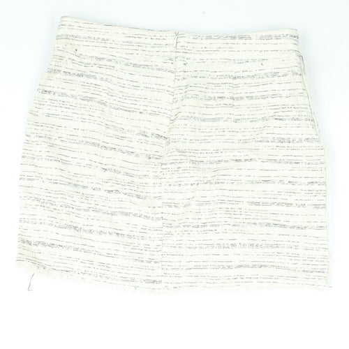 Zara Womens Ivory Geometric Cotton Mini Skirt Size L Zip - Raw Edge