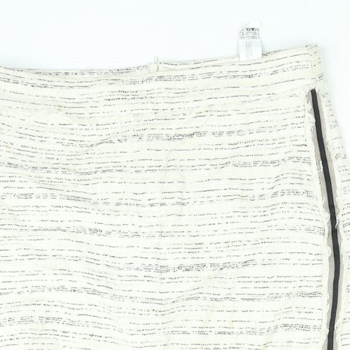 Zara Womens Ivory Geometric Cotton Mini Skirt Size L Zip - Raw Edge
