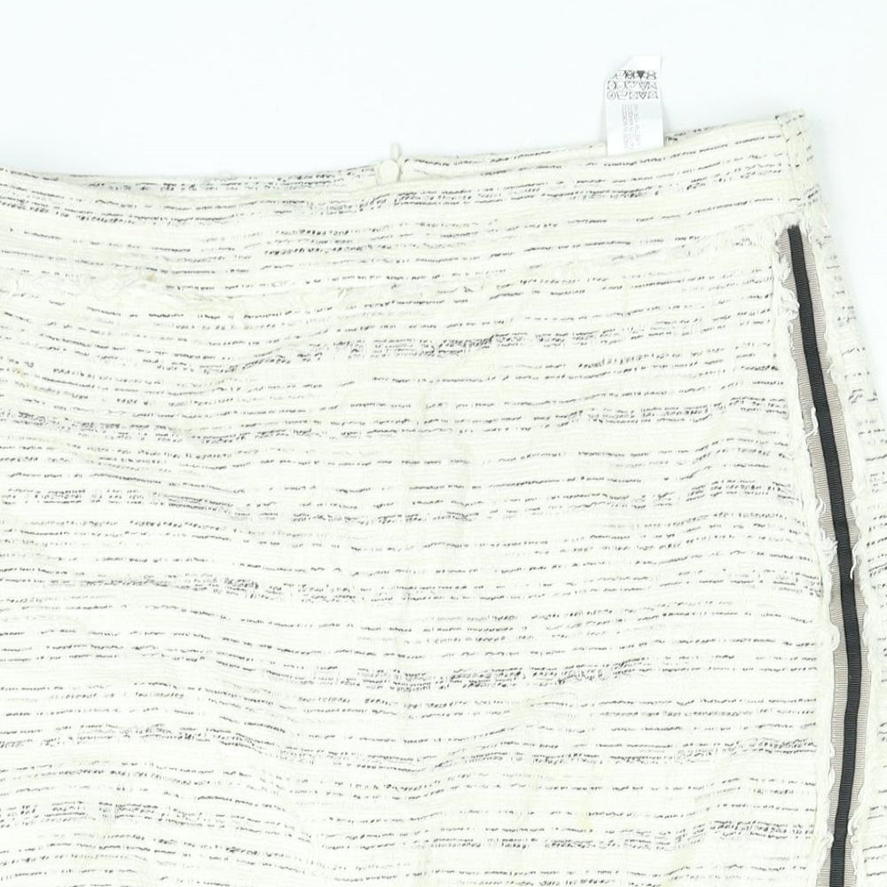 Zara Womens Ivory Geometric Cotton Mini Skirt Size L Zip - Raw Edge