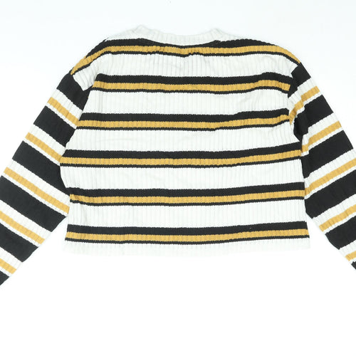 Topshop Womens White Striped Polyester Basic Blouse Size 10 Round Neck