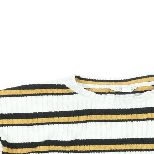 Topshop Womens White Striped Polyester Basic Blouse Size 10 Round Neck