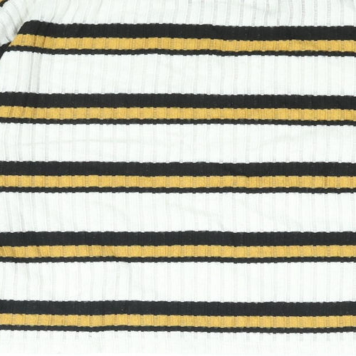 Topshop Womens White Striped Polyester Basic Blouse Size 10 Round Neck