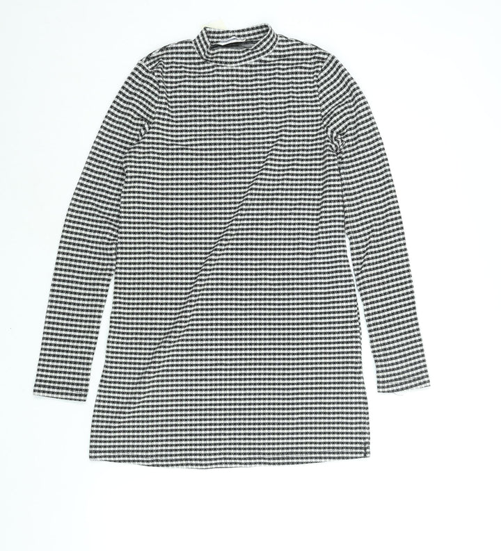 Miss Selfridge Womens Black Check Polyester Tunic Blouse Size 6 Mock Neck - Side Slits