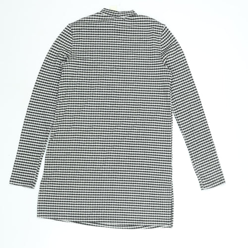 Miss Selfridge Womens Black Check Polyester Tunic Blouse Size 6 Mock Neck - Side Slits