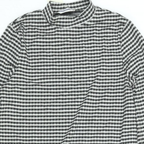 Miss Selfridge Womens Black Check Polyester Tunic Blouse Size 6 Mock Neck - Side Slits