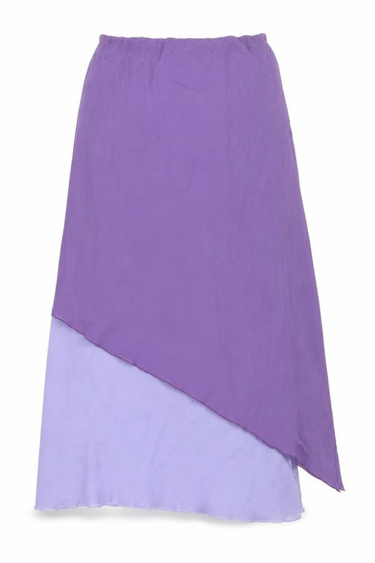 Front view of Dorothy Perkins women’s purple polyester maxi skirt, size UK 14, - layered
