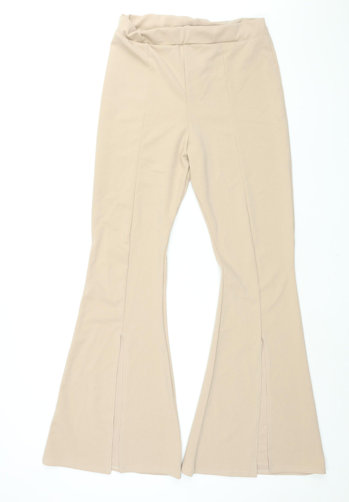 PRETTYLITTLETHING Womens Beige Polyester Trousers Size 14 L33 in Regular - Vented