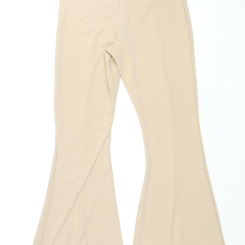 PRETTYLITTLETHING Womens Beige Polyester Trousers Size 14 L33 in Regular - Vented