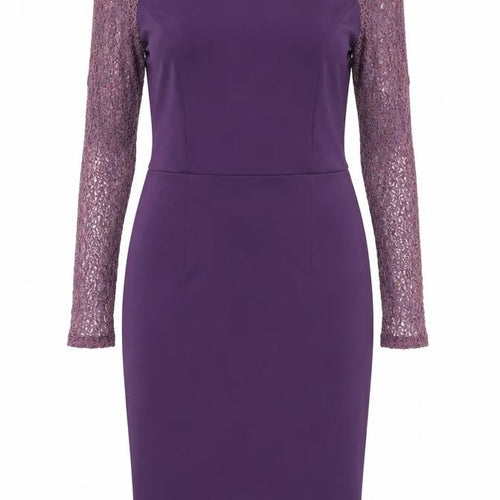 Dorothy Perkins Womens Purple Polyester Bodycon Size 10 Round Neck Button - Lace Sleeve