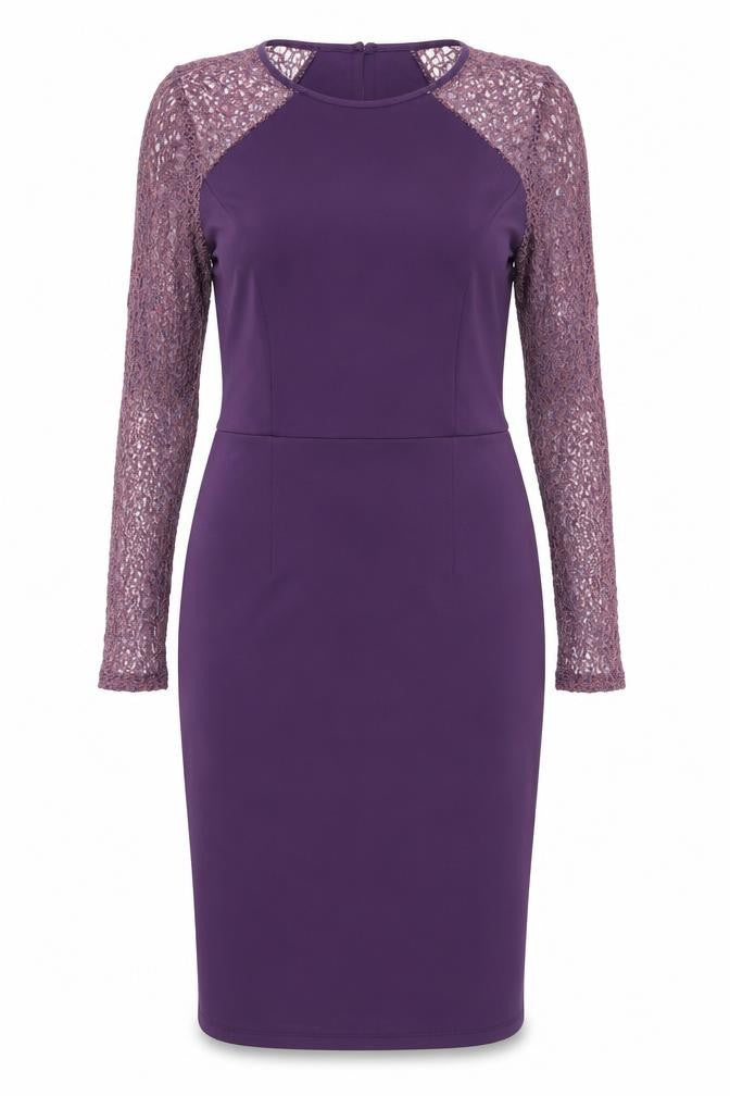 Dorothy Perkins Womens Purple Polyester Bodycon Size 10 Round Neck Button - Lace Sleeve